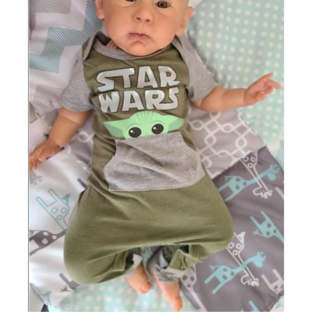 Baby Unusex Star Wars Kangaroo Pocket Baby Yoda Coverall Romper  - Sz 0-3 Months